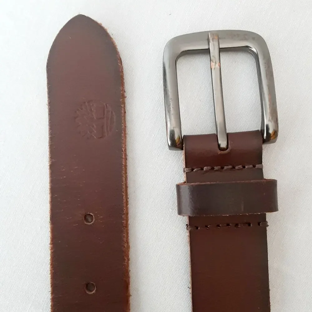 Timberland Genuine Leather Coffee Brown Belt Size 22 24 Rugged Distressed